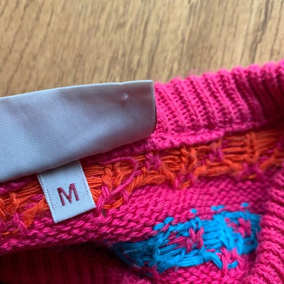 014 - Vintage 80s NEXT Jumper Size Medium Pink Short Boxy Geometric 3/4 Sleeves - Picture 8 of 9